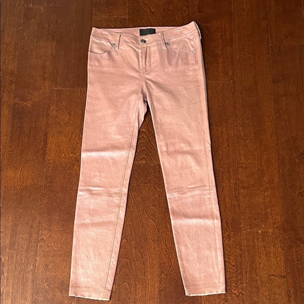 RtA 100% Lambskin Stretch Leather Shimmer Pink Skinny Pants, Size 26